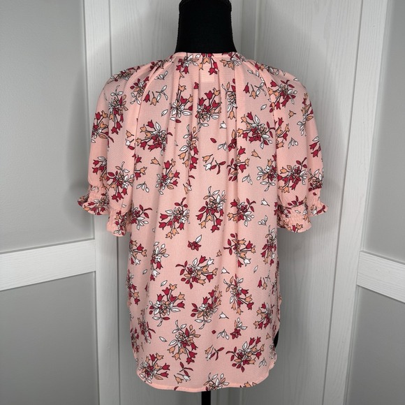 Liz Claiborne Petite M Pink Floral Top Ruffle Sleeve Blouse NWOT‎ - Picture 5 of 7